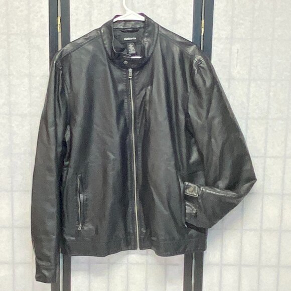 Faux Vegan Leather Zip Front Long Style Motorcycle Jacket Black Claiborne - Picture 2 of 16